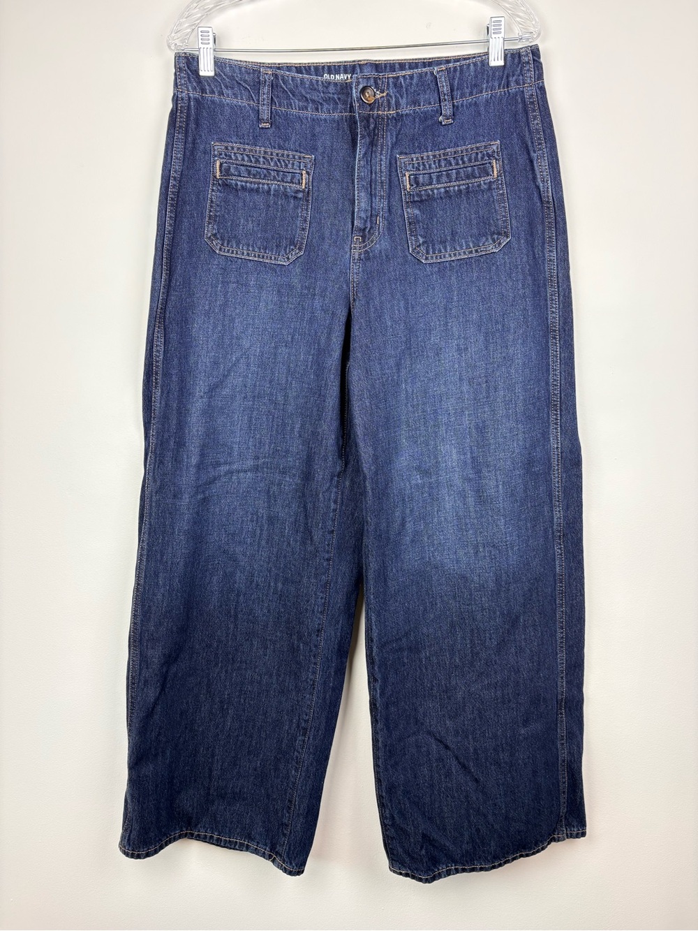 Old Navy High-Rise Baggy Wide Leg Jeans Dark Wash Patch Pockets Sz 10